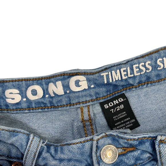 SONG Cut Off Jean Shorts Boho Denim Button Fly Distressed Plaid Patchwork 7 - Picture 12 of 12